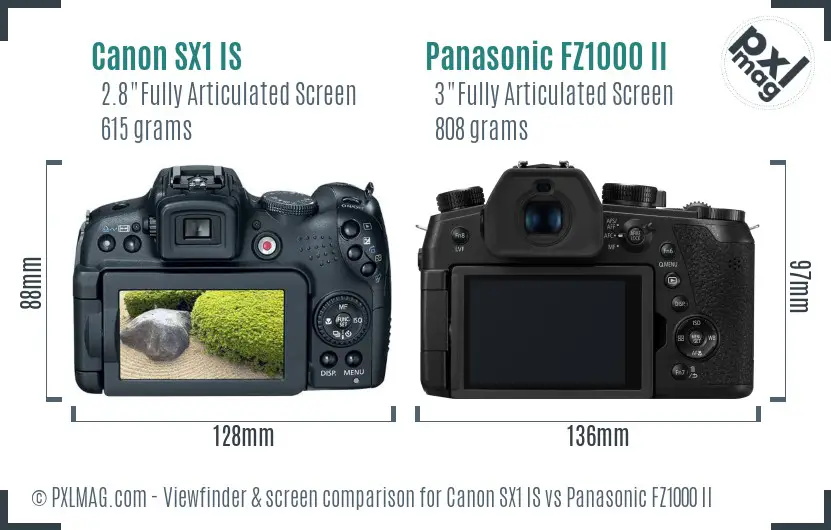 Canon SX1 IS vs Panasonic FZ1000 II Screen and Viewfinder comparison