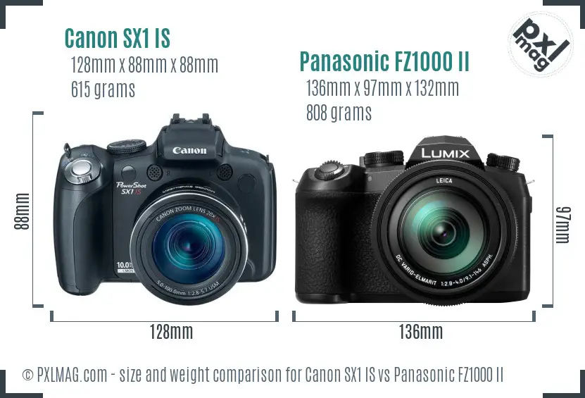 Canon SX1 IS vs Panasonic FZ1000 II size comparison