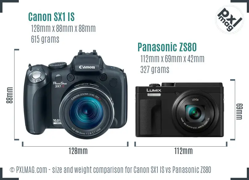 Canon SX1 IS vs Panasonic ZS80 size comparison