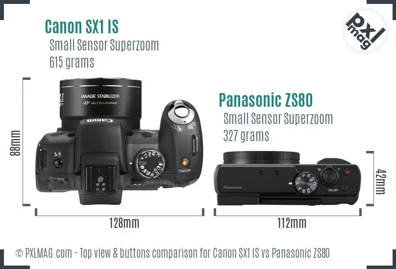 Canon SX1 IS vs Panasonic ZS80 top view buttons comparison