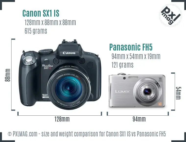 Canon SX1 IS vs Panasonic FH5 size comparison
