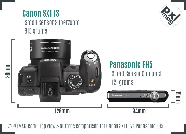 Canon SX1 IS vs Panasonic FH5 top view buttons comparison
