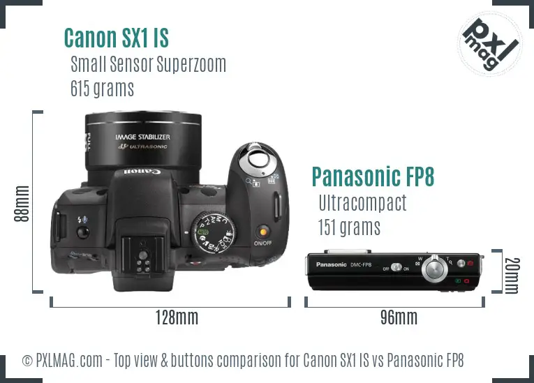Canon SX1 IS vs Panasonic FP8 top view buttons comparison