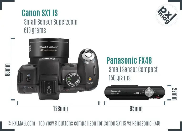 Canon SX1 IS vs Panasonic FX48 top view buttons comparison