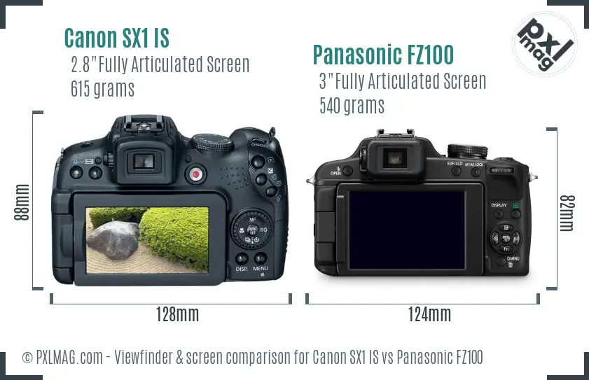 Canon SX1 IS vs Panasonic FZ100 Screen and Viewfinder comparison