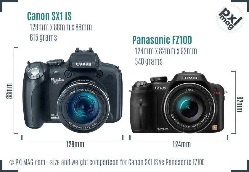 Canon SX1 IS vs Panasonic FZ100 size comparison