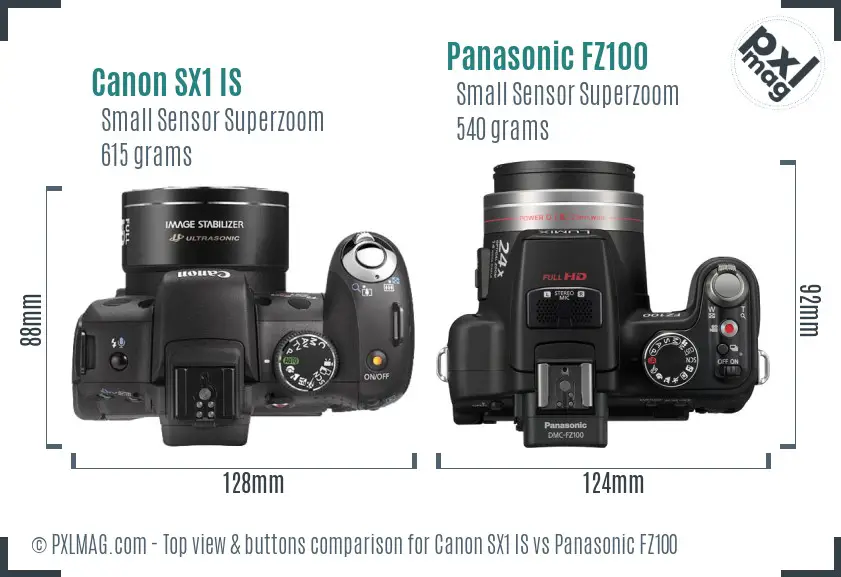 Canon SX1 IS vs Panasonic FZ100 top view buttons comparison