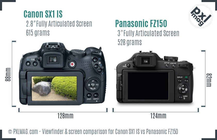 Canon SX1 IS vs Panasonic FZ150 Screen and Viewfinder comparison