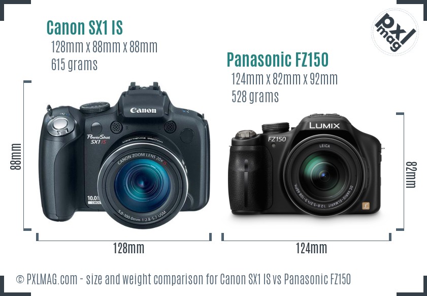 Canon SX1 IS vs Panasonic FZ150 size comparison