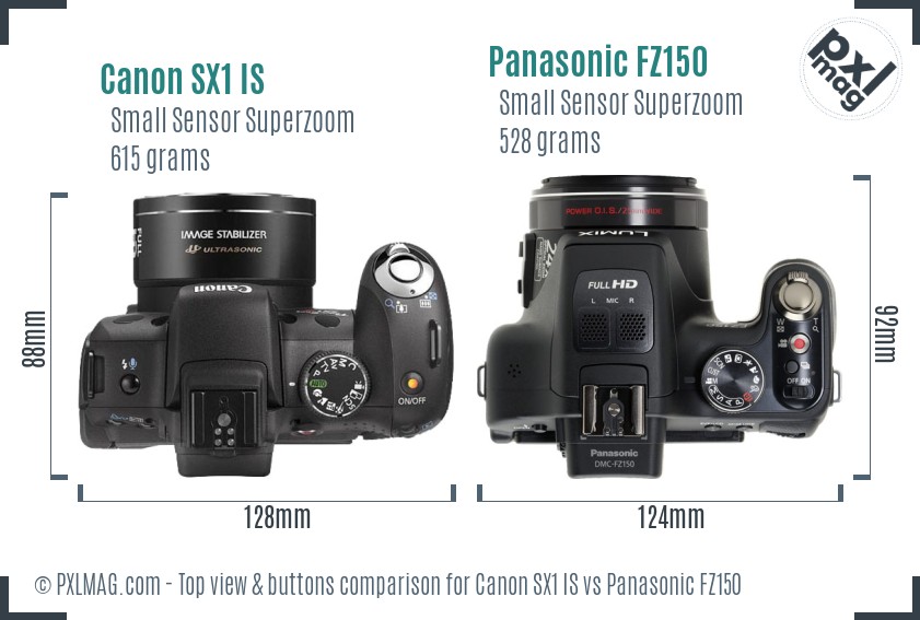 Canon SX1 IS vs Panasonic FZ150 top view buttons comparison