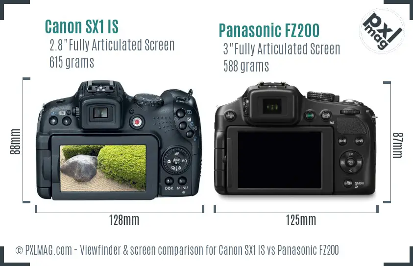 Canon SX1 IS vs Panasonic FZ200 Screen and Viewfinder comparison