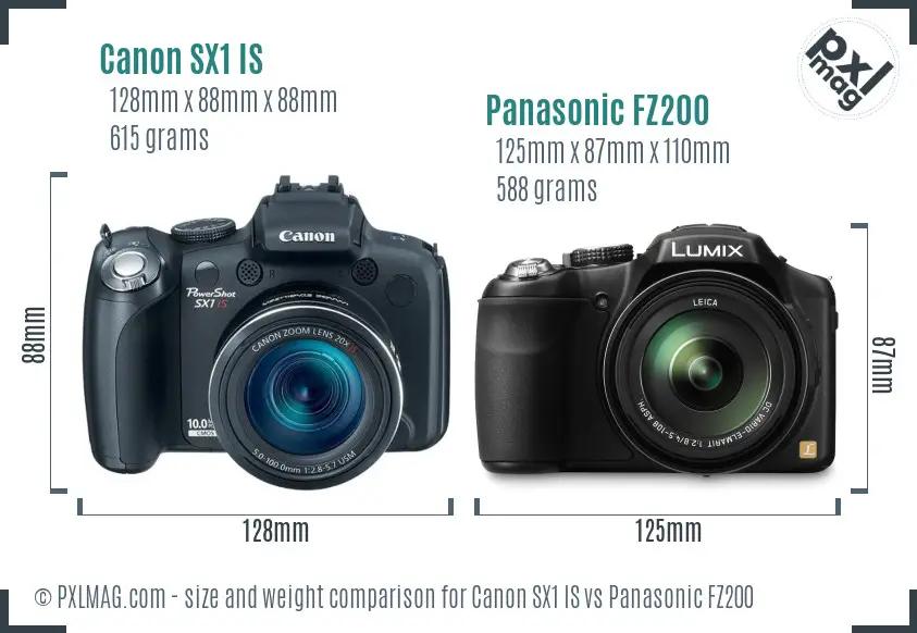 Canon SX1 IS vs Panasonic FZ200 size comparison