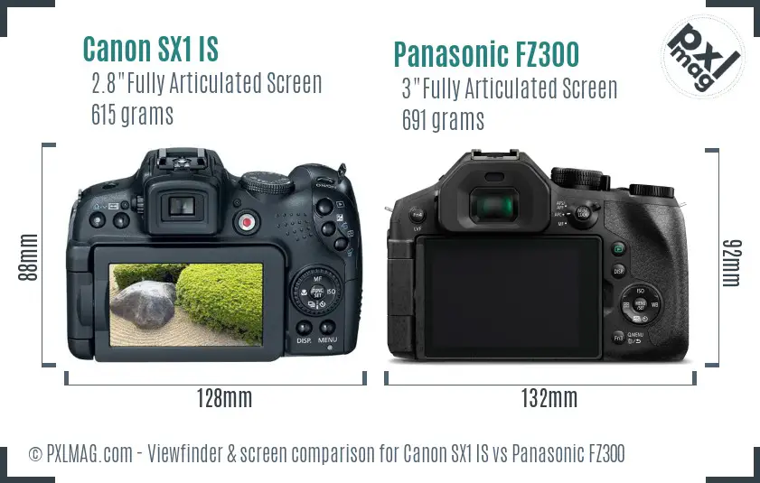 Canon SX1 IS vs Panasonic FZ300 Screen and Viewfinder comparison
