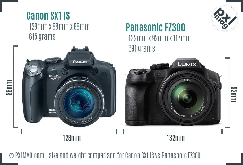 Canon SX1 IS vs Panasonic FZ300 size comparison