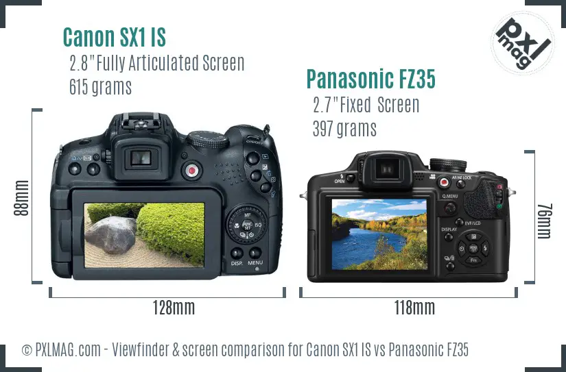 Canon SX1 IS vs Panasonic FZ35 Screen and Viewfinder comparison Canon SX1 IS vs Panasonic FZ35 Screen and Viewfinder comparison