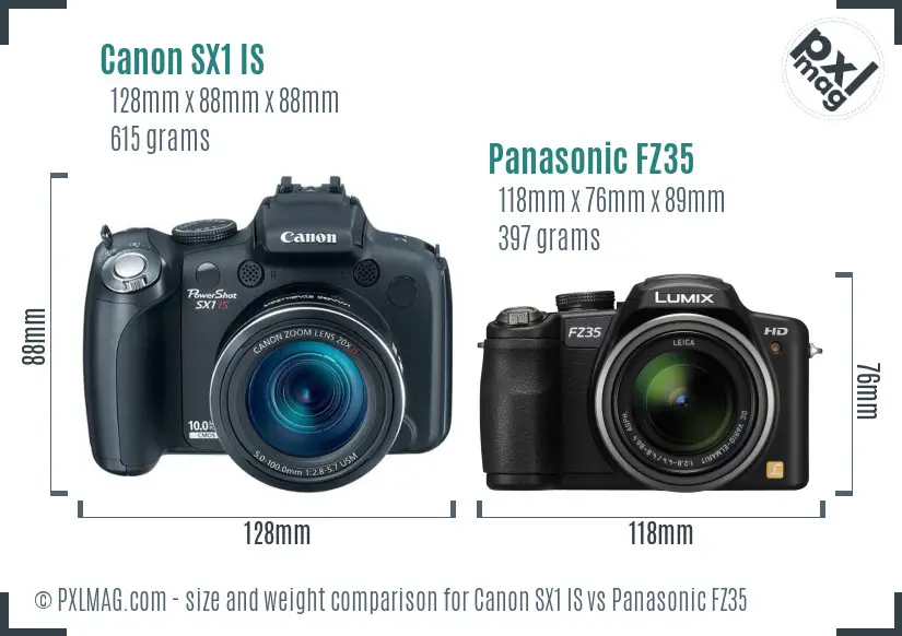 Canon SX1 IS vs Panasonic FZ35 size comparison Canon SX1 IS vs Panasonic FZ35 size comparison