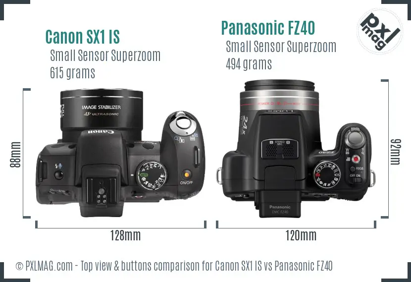 Canon SX1 IS vs Panasonic FZ40 top view buttons comparison