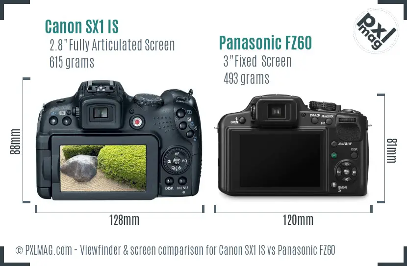 Canon SX1 IS vs Panasonic FZ60 Screen and Viewfinder comparison