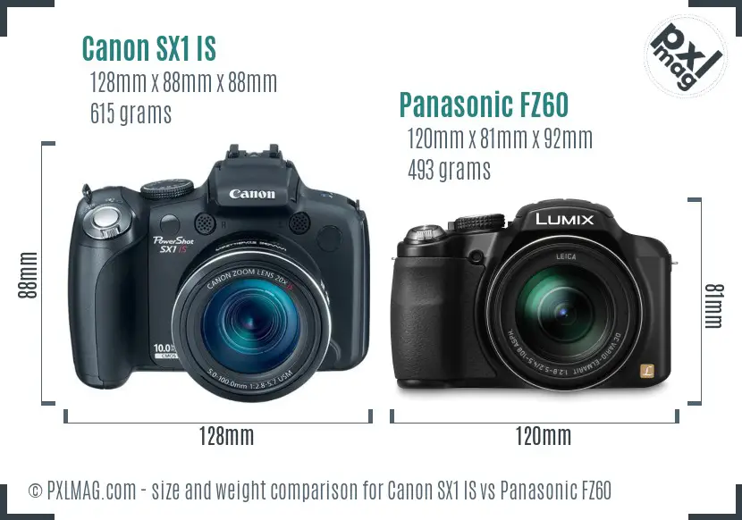 Canon SX1 IS vs Panasonic FZ60 size comparison