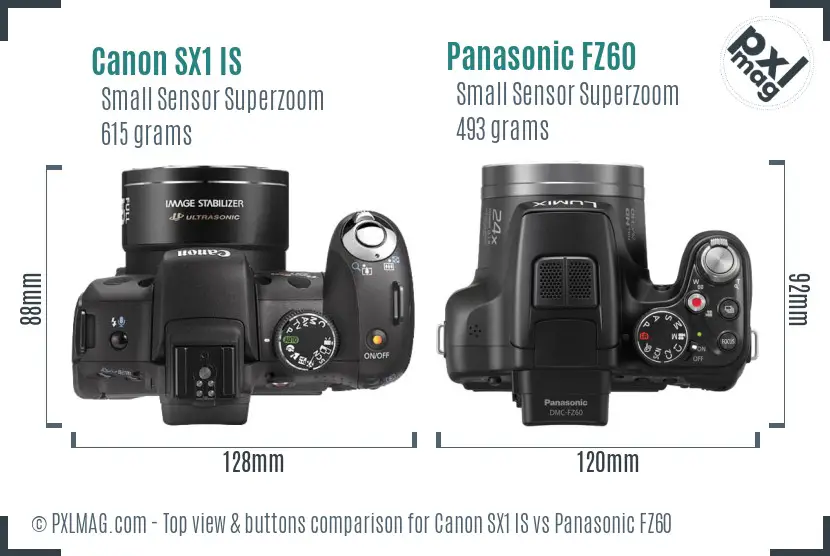 Canon SX1 IS vs Panasonic FZ60 top view buttons comparison