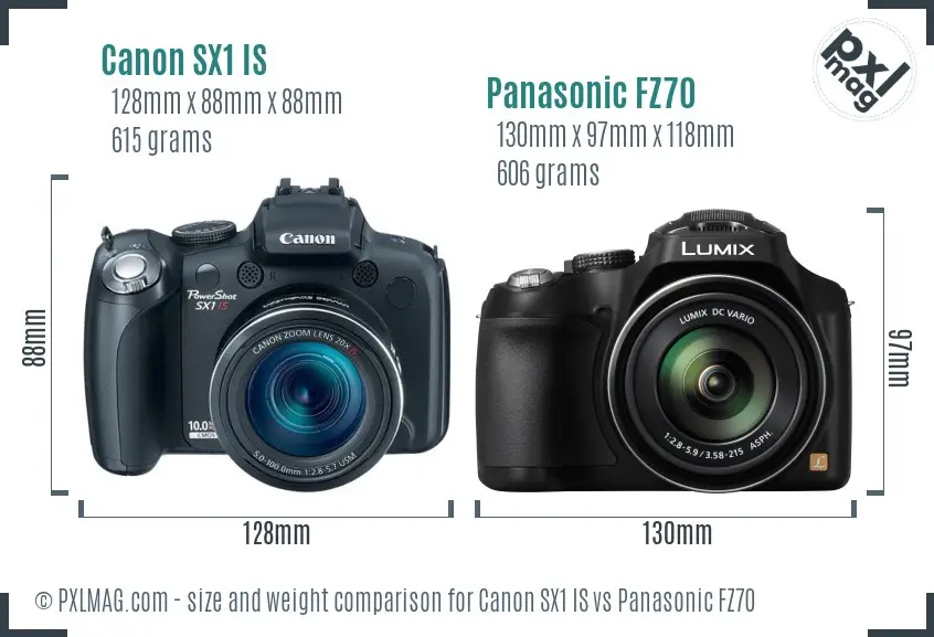 Canon SX1 IS vs Panasonic FZ70 size comparison