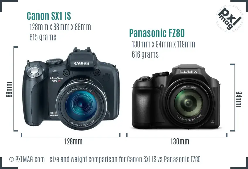 Canon SX1 IS vs Panasonic FZ80 size comparison