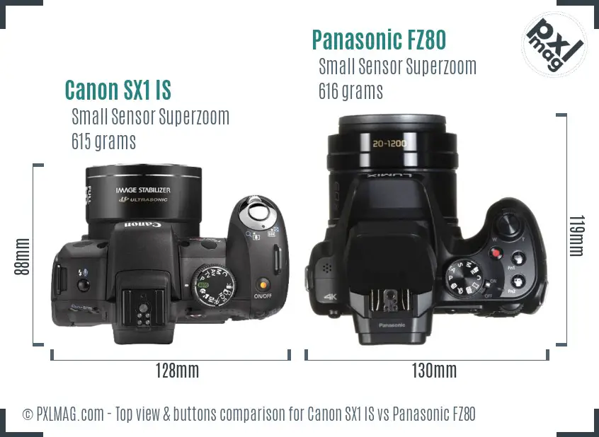 Canon SX1 IS vs Panasonic FZ80 top view buttons comparison