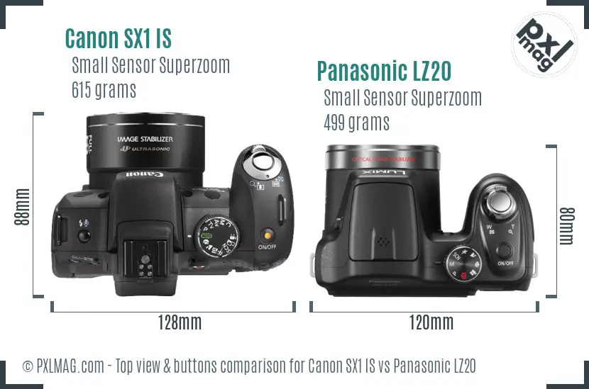 Canon SX1 IS vs Panasonic LZ20 top view buttons comparison