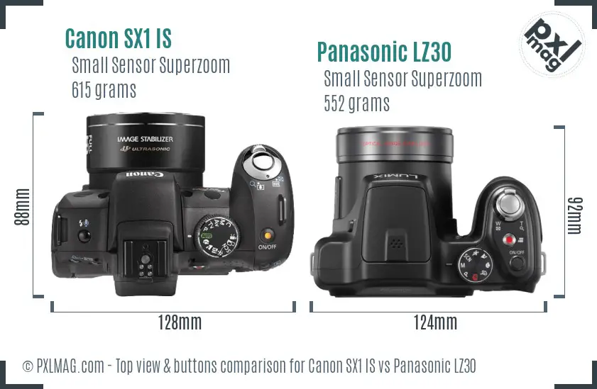 Canon SX1 IS vs Panasonic LZ30 top view buttons comparison