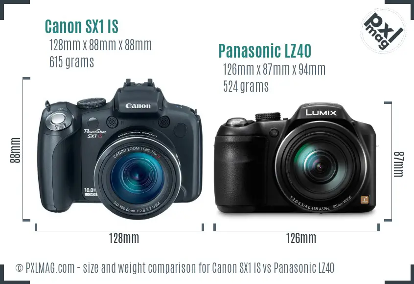 Canon SX1 IS vs Panasonic LZ40 size comparison