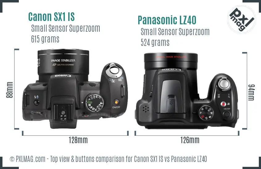 Canon SX1 IS vs Panasonic LZ40 top view buttons comparison