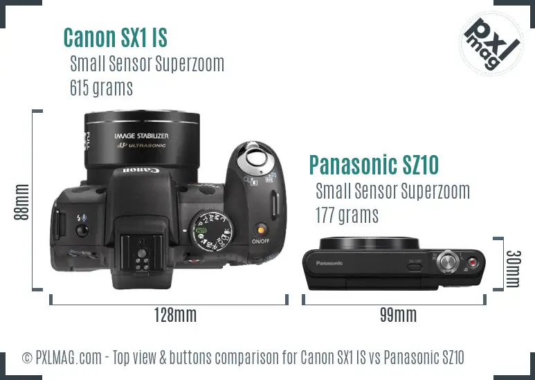 Canon SX1 IS vs Panasonic SZ10 top view buttons comparison