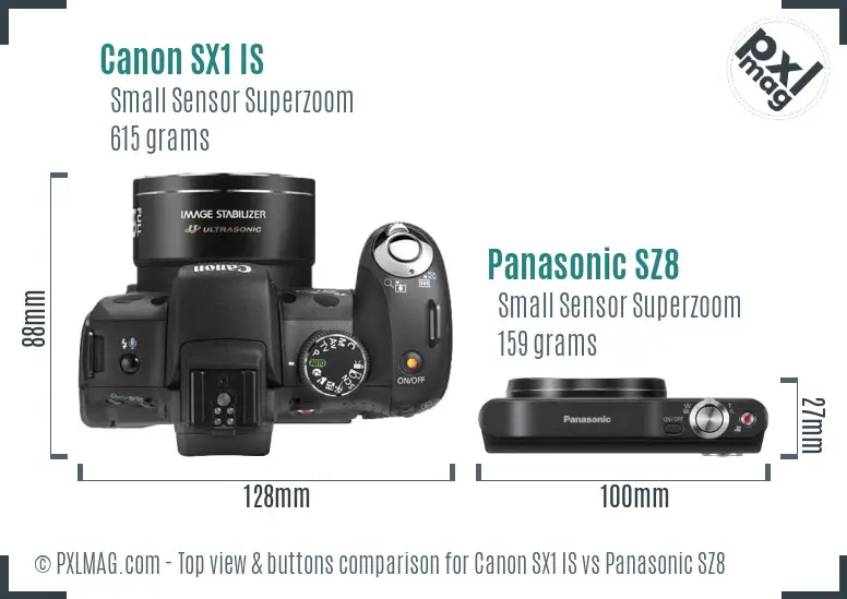 Canon SX1 IS vs Panasonic SZ8 top view buttons comparison