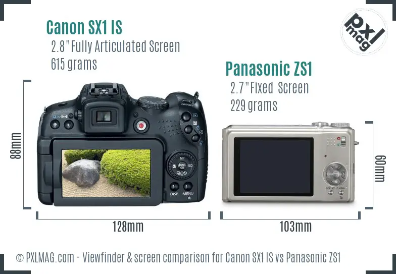 Canon SX1 IS vs Panasonic ZS1 Screen and Viewfinder comparison