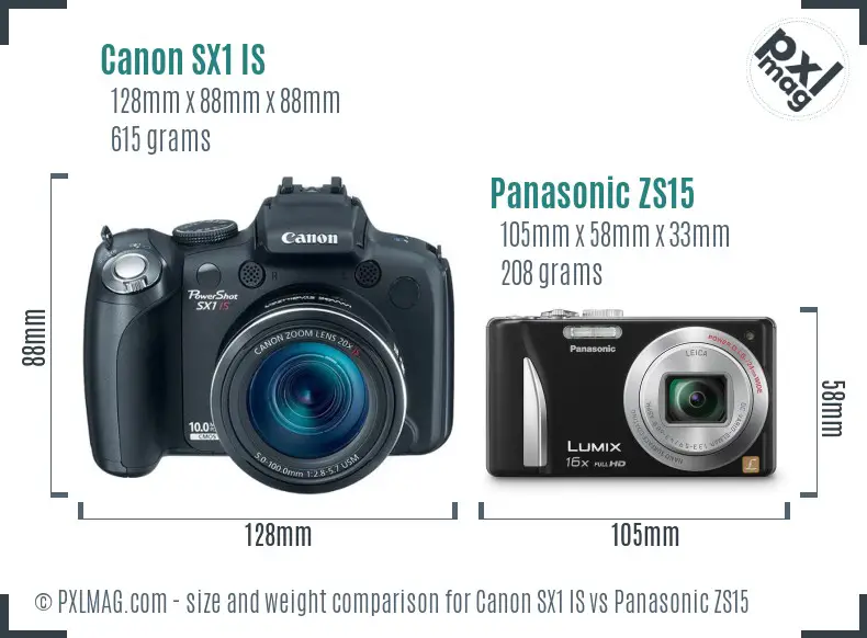 Canon SX1 IS vs Panasonic ZS15 size comparison