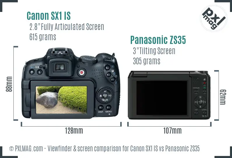 Canon SX1 IS vs Panasonic ZS35 Screen and Viewfinder comparison