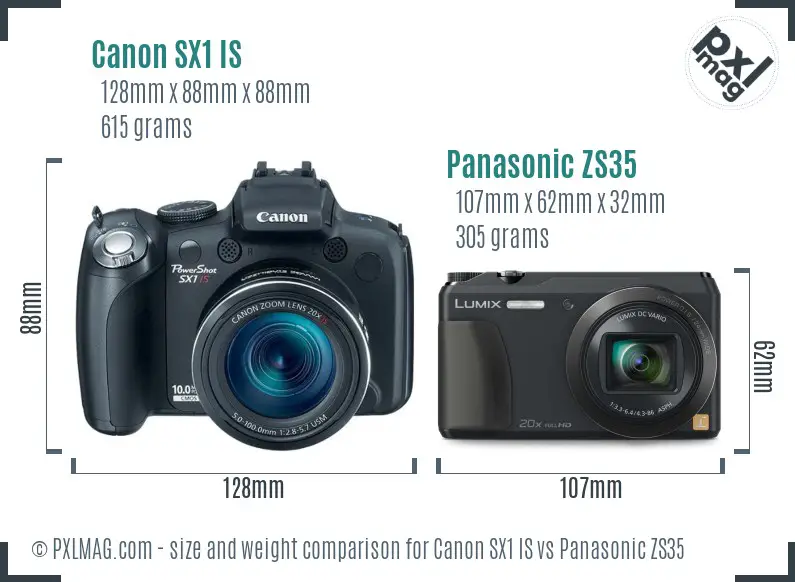 Canon SX1 IS vs Panasonic ZS35 size comparison