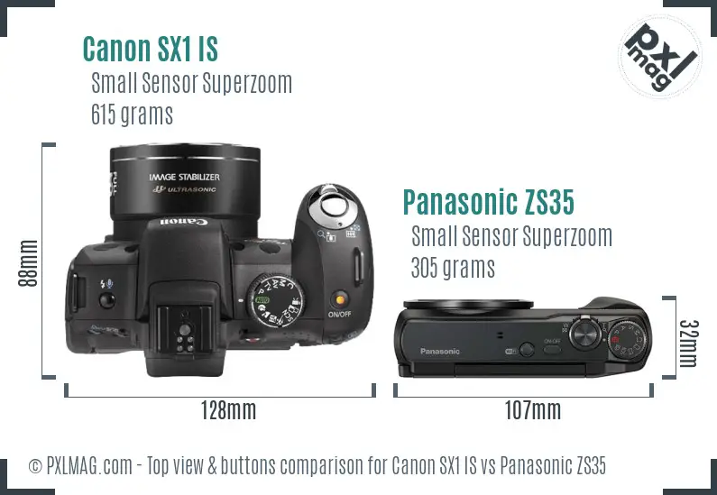 Canon SX1 IS vs Panasonic ZS35 top view buttons comparison
