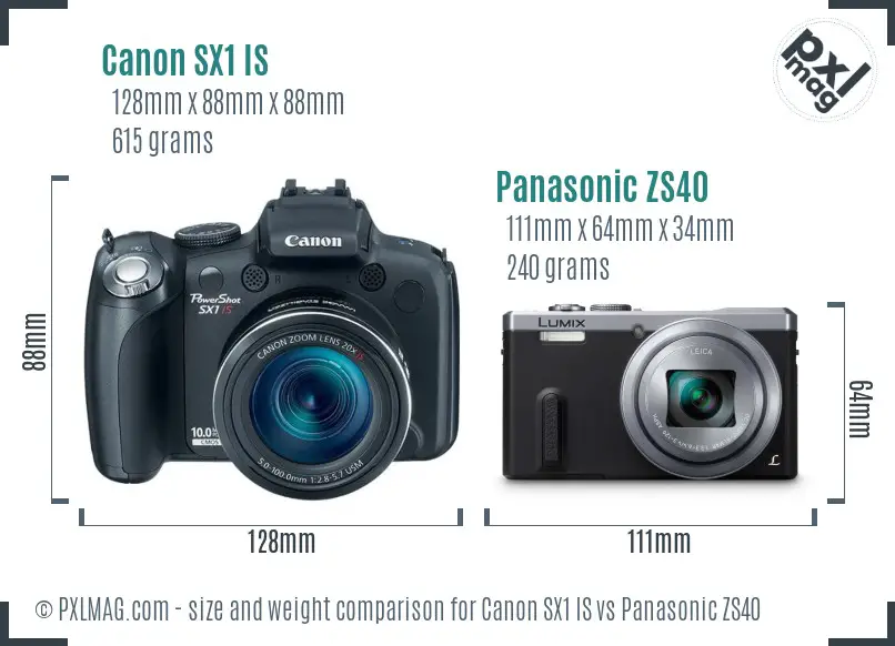 Canon SX1 IS vs Panasonic ZS40 size comparison