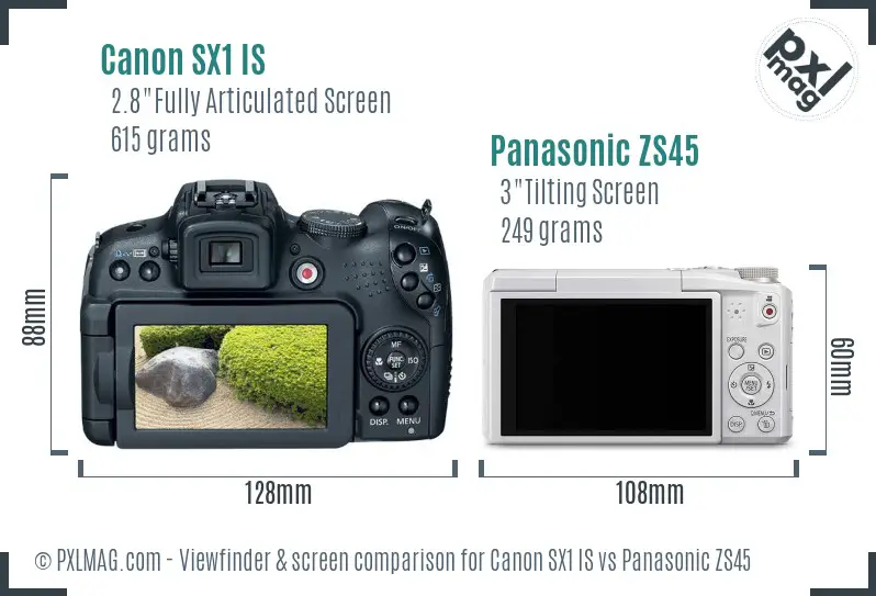 Canon SX1 IS vs Panasonic ZS45 Screen and Viewfinder comparison