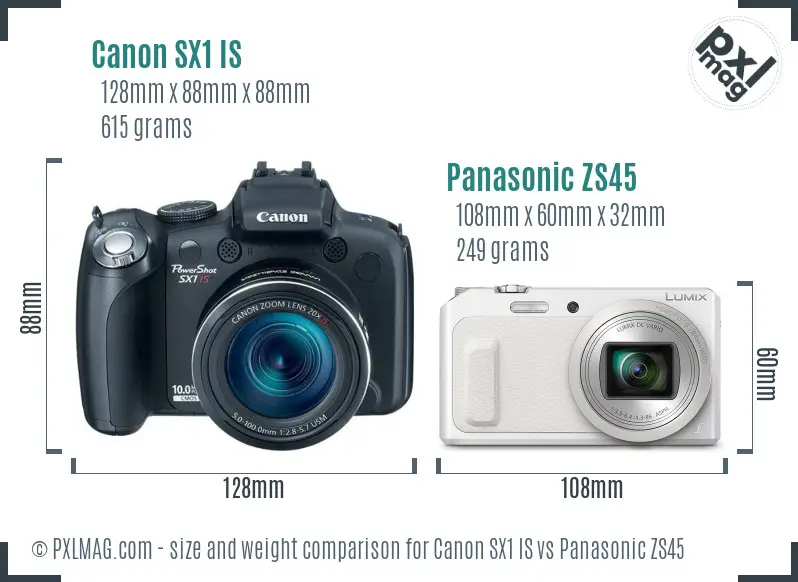 Canon SX1 IS vs Panasonic ZS45 size comparison