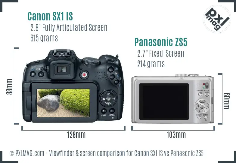 Canon SX1 IS vs Panasonic ZS5 Screen and Viewfinder comparison Canon SX1 IS vs Panasonic ZS5 Screen and Viewfinder comparison