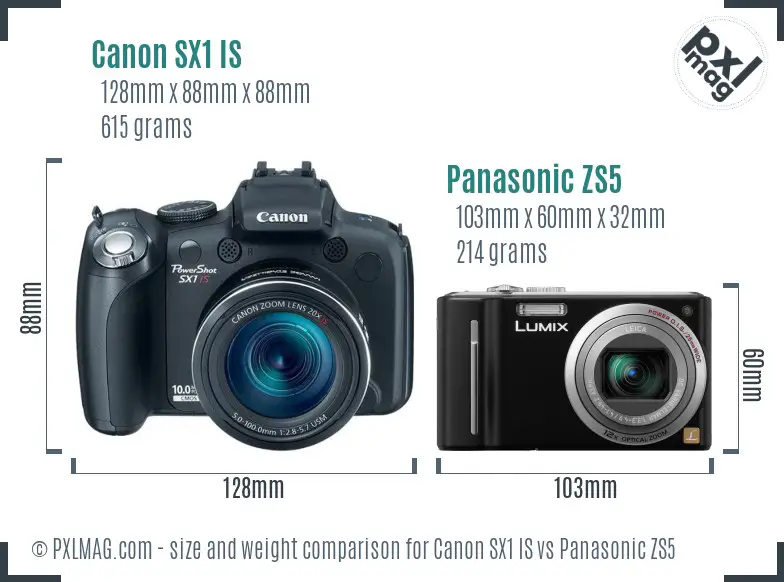 Canon SX1 IS vs Panasonic ZS5 size comparison Canon SX1 IS vs Panasonic ZS5 size comparison