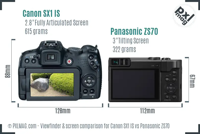 Canon SX1 IS vs Panasonic ZS70 Screen and Viewfinder comparison