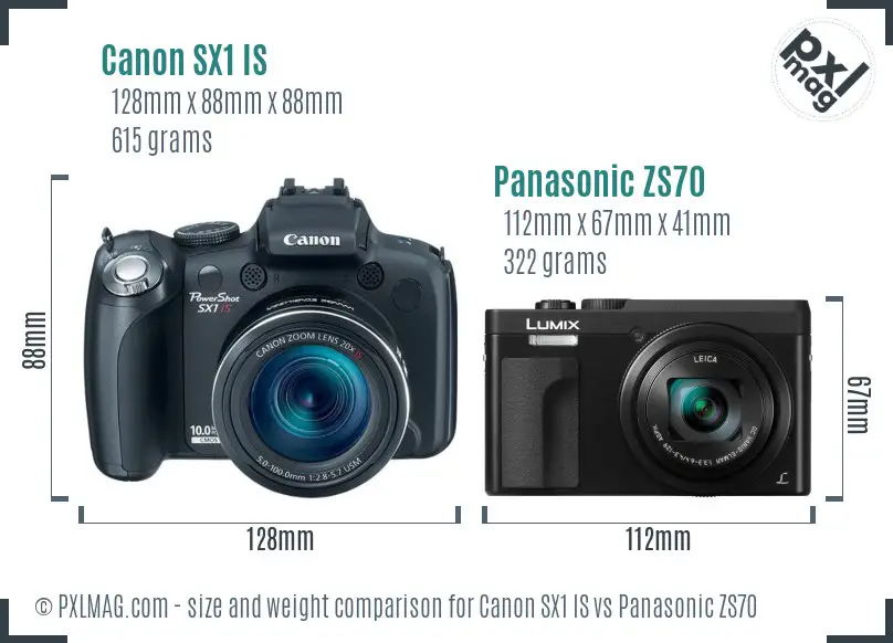 Canon SX1 IS vs Panasonic ZS70 size comparison