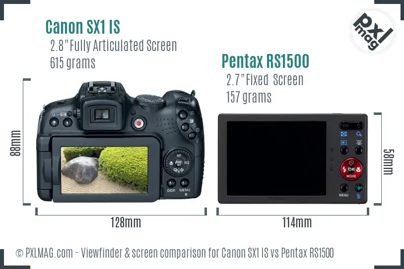 Canon SX1 IS vs Pentax RS1500 Screen and Viewfinder comparison