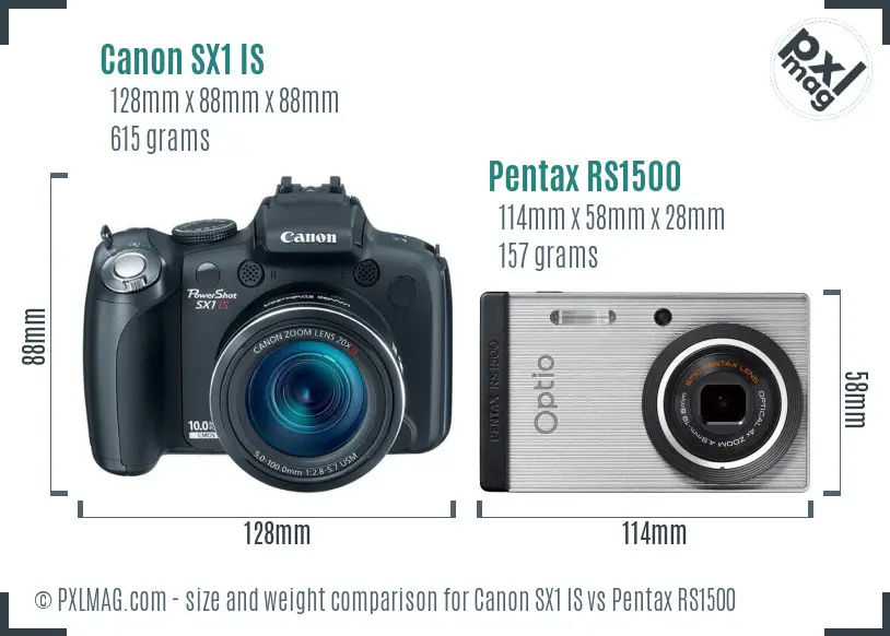 Canon SX1 IS vs Pentax RS1500 size comparison
