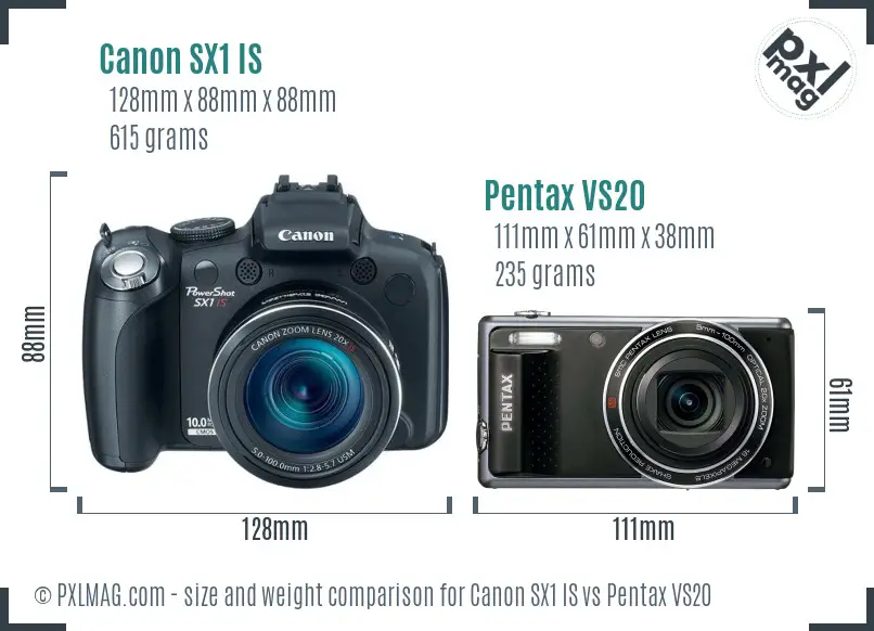 Canon SX1 IS vs Pentax VS20 size comparison