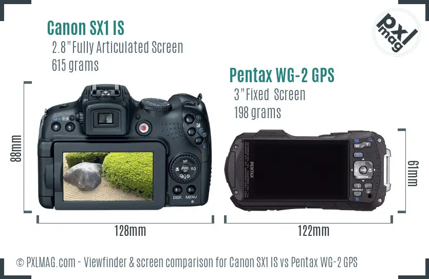 Canon SX1 IS vs Pentax WG-2 GPS Screen and Viewfinder comparison