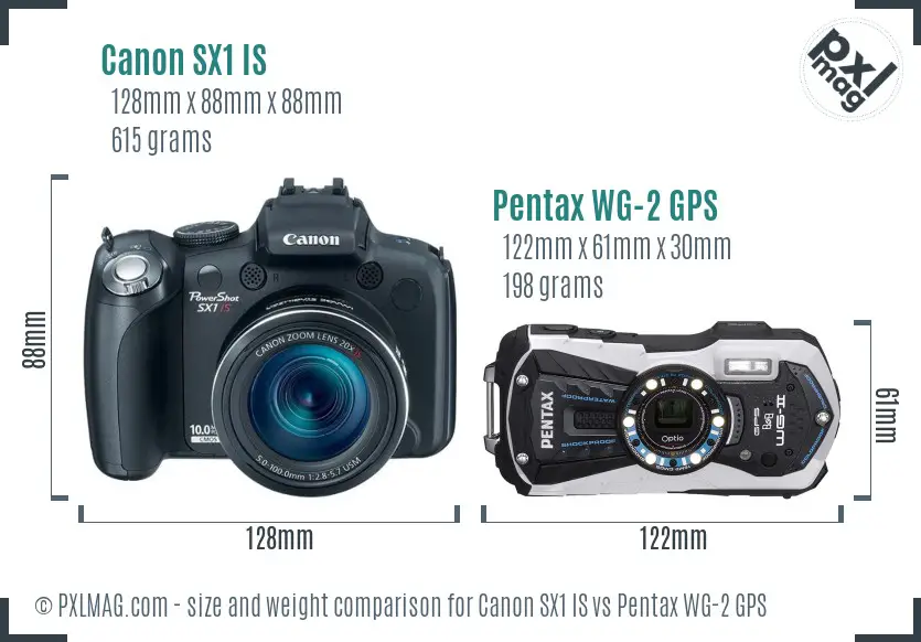 Canon SX1 IS vs Pentax WG-2 GPS size comparison